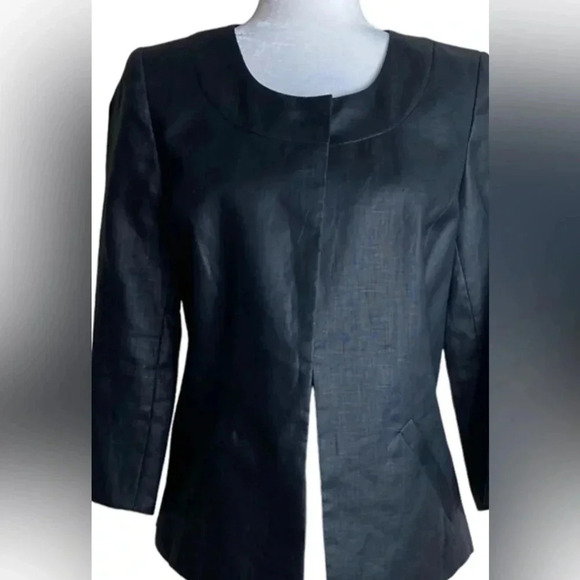 Anne Klein Women’s 100% Linen Blk Cuffed 3/4 Sleeve Elegant Blazer Jacket 14 EUC - Picture 1 of 11
